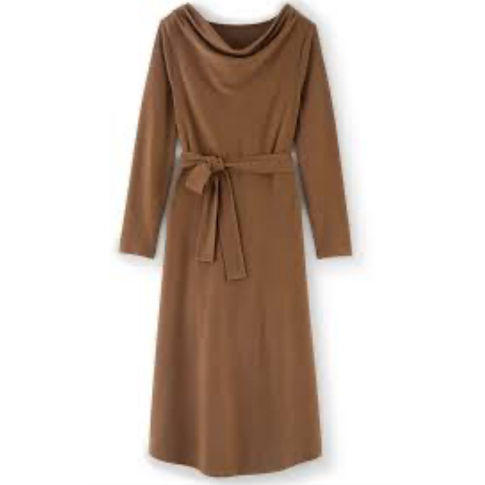 Soft Surroundings Paula Cocoa Brown Belted Sweater Knit Midi Dress PXS - Picture 2 of 12